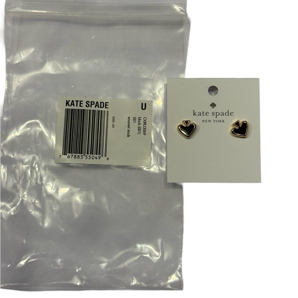 NWT Kate Spade Everyday Spade Enamel Studs Gold Polished and Black